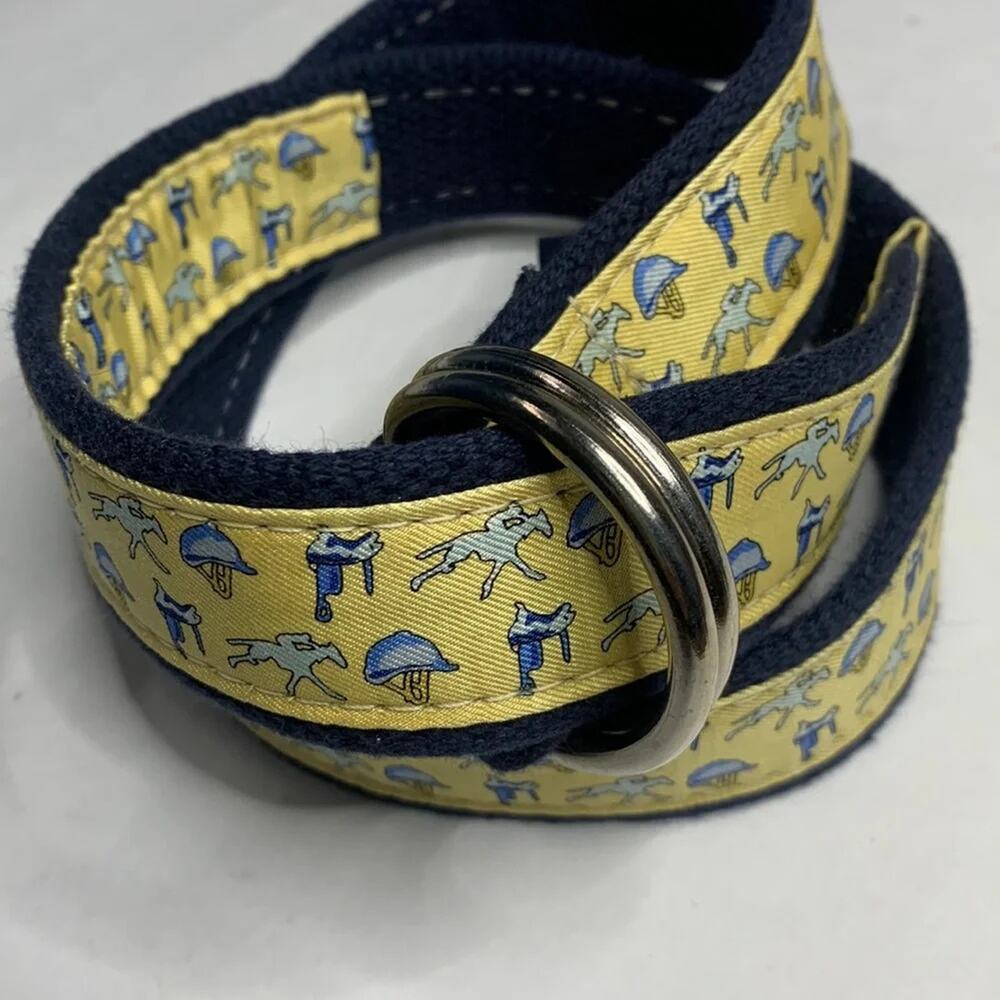 VINEYARD VINES Preppy Yellow Blue Derby Horse Jockey Race Belt Size Small